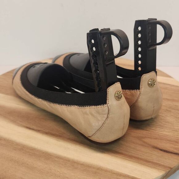 Tory Burch Bridgette Honeywheat Black Leather Quilted Cap Toe Ballet Flats 6 M - Picture 6 of 10